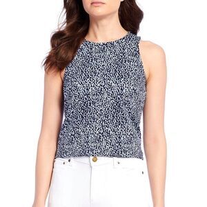 Michael Kors Tank Top XL Sleeveless Print Blouse Womens Office Business Blue NWT
